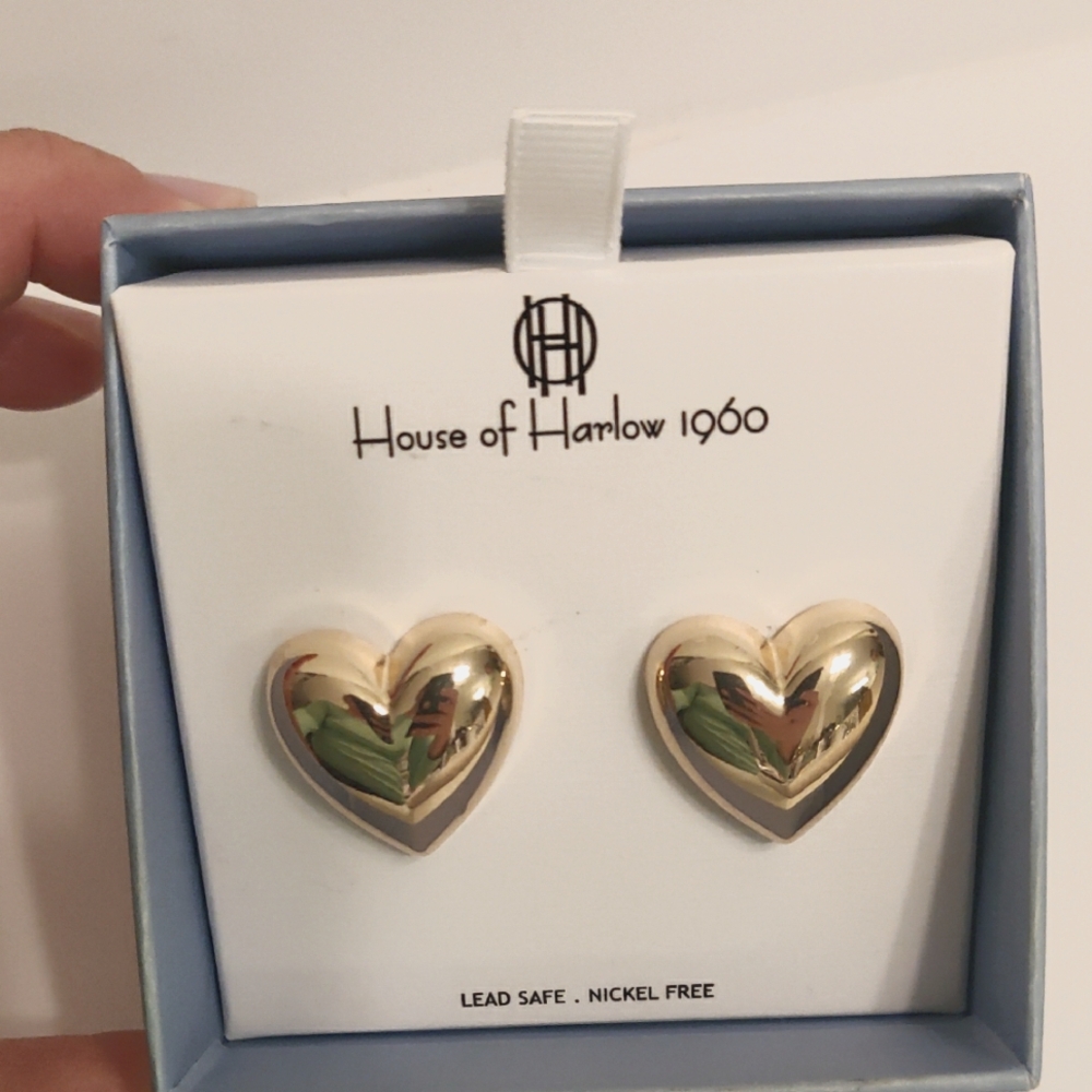 New! House of Harlow 1960 Golden Tone Heart Earrings